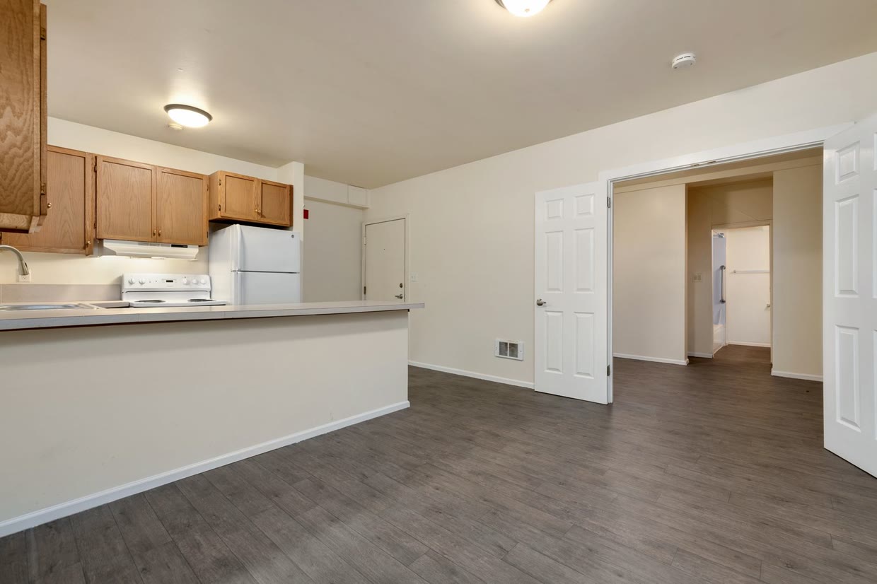 Unit K living room and open kitchen